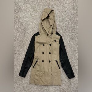 Only Tan and Black Hooded Trench Coat